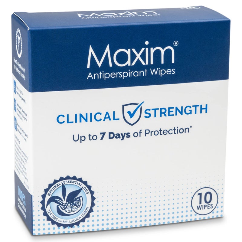 Maxim Maxim® Clinical Strength Antiperspirant Wipes for hyperhidrosis Excessive Sweating – Reduces Sweat – Antiperspirant for Men and Women Certain to Keep you Dri. 10 wipes - Image 1