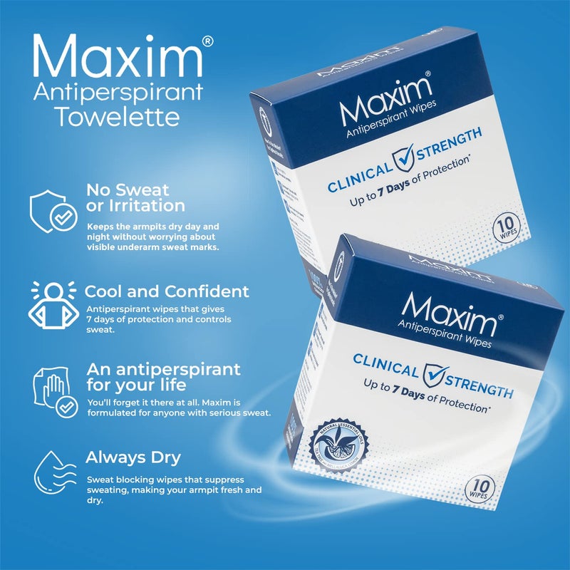 Maxim Maxim® Clinical Strength Antiperspirant Wipes for hyperhidrosis Excessive Sweating – Reduces Sweat – Antiperspirant for Men and Women Certain to Keep you Dri. 10 wipes - Image 4