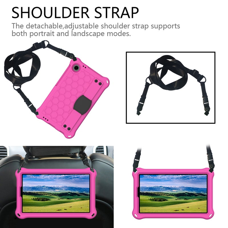 erorex For Blackview Tab 60 8.7 2023 Honeycomb Eva Hybrid Pc Tablet Case With Strap(Rose Red+Black) - Image 4