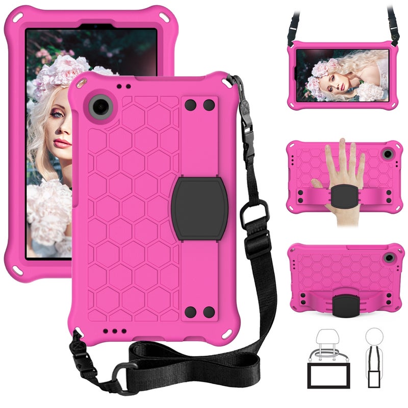 erorex For Blackview Tab 60 8.7 2023 Honeycomb Eva Hybrid Pc Tablet Case With Strap(Rose Red+Black) - Image 1