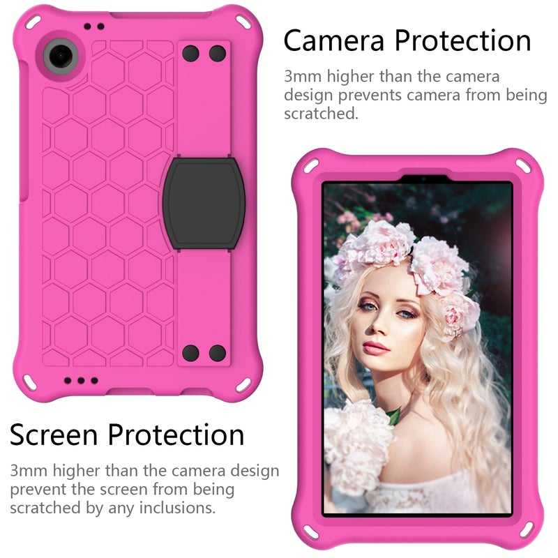 erorex For Blackview Tab 60 8.7 2023 Honeycomb Eva Hybrid Pc Tablet Case With Strap(Rose Red+Black) - Image 2