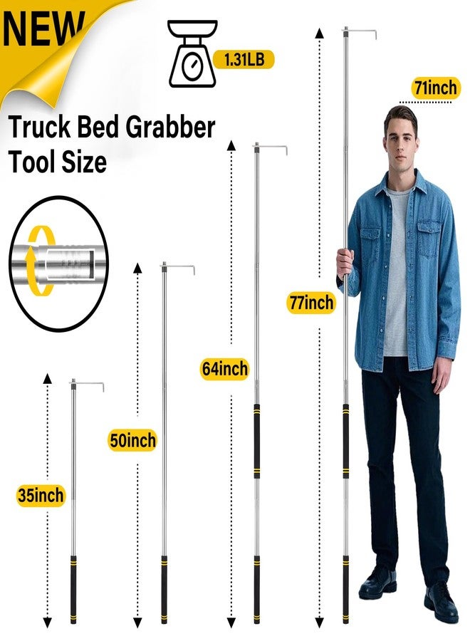 UEGHNS Truck Cargo Grabber, Cargo Grabber Pickup Truck Bed 34-77 inch Sturdy Truck Cargo Retrieval Pole with Two Replacement Hooks Essential Bed Buddy Cargo Truck Retriever Easy Pickup - Image 2