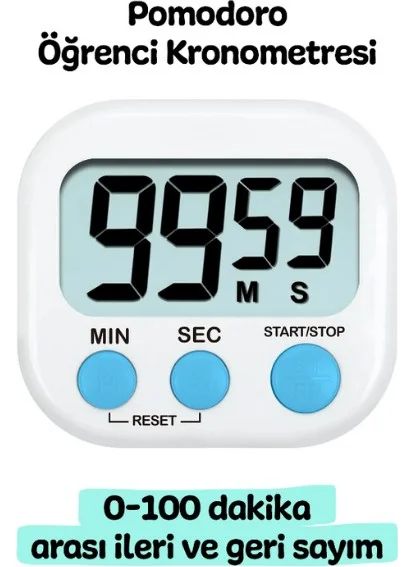 Hobi Market Art Alarm Digital Timer Stopwatch, Countdown Function, Magnetic, 100 Minutes, 7.3 x 6.5 Cm.