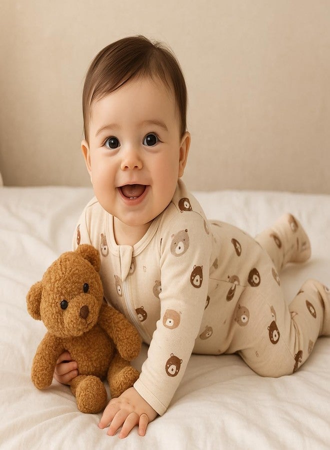 Owlivia Organic Cotton Baby Pajamas, Boys Girls 2-Pack Zip Front Sleep 'N Play, Footed Sleeper, Long Sleeve(0-3 Months, Mini Bears&Beige) - Image 2