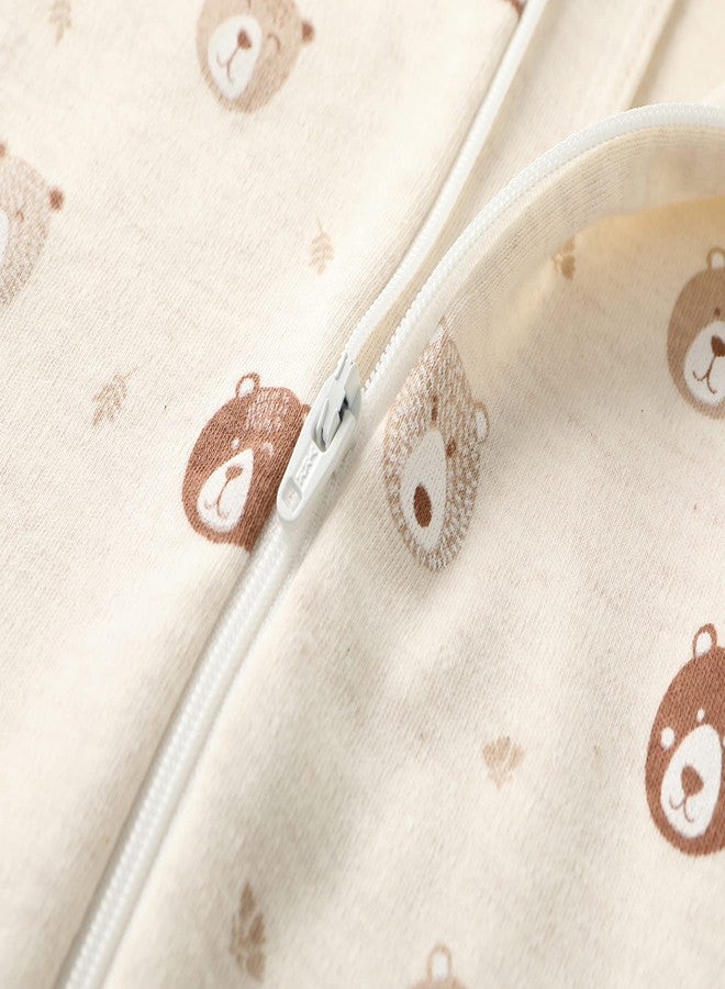 Owlivia Organic Cotton Baby Pajamas, Boys Girls 2-Pack Zip Front Sleep 'N Play, Footed Sleeper, Long Sleeve(0-3 Months, Mini Bears&Beige) - Image 3