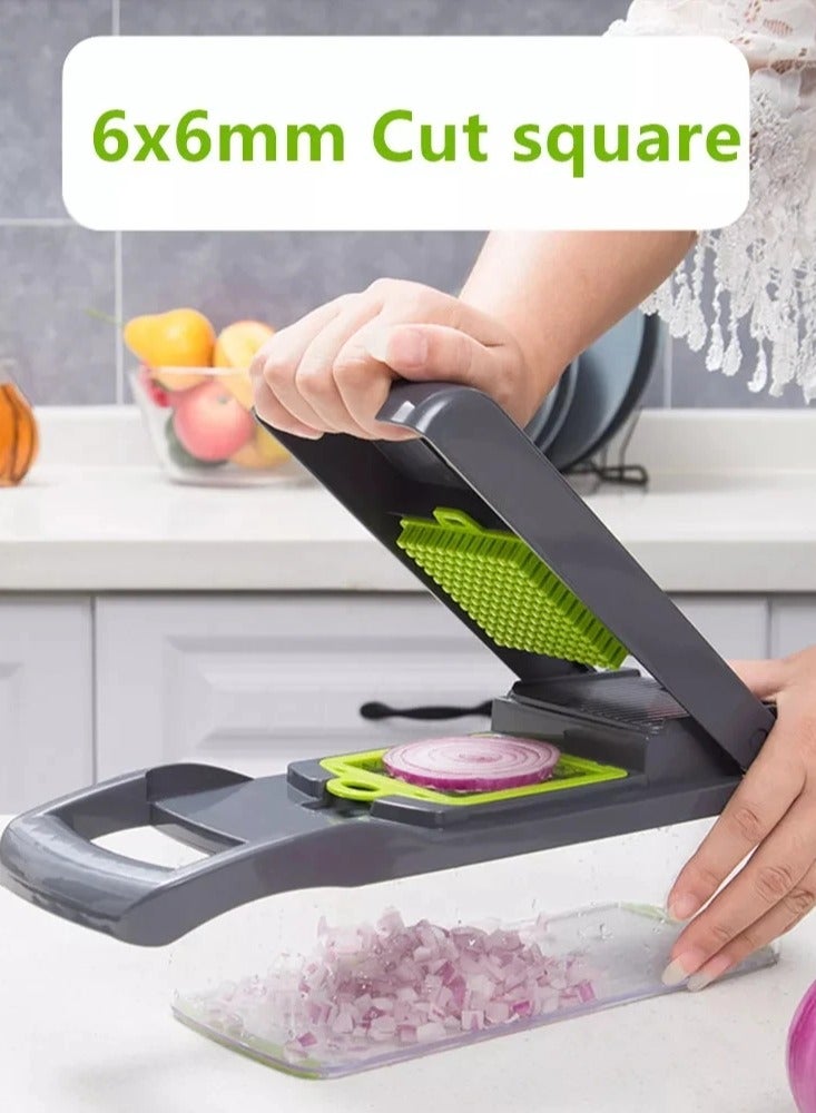 بيتشو 14 قطعة من قطاعة الخضار متعددة الوظائف وقطاعة يدوية مع حاوية تخزين وسلة تصريف و8 شفرات وحامل أمان مجموعة قواطع المطبخ للفواكه والخضروات. - Image 3