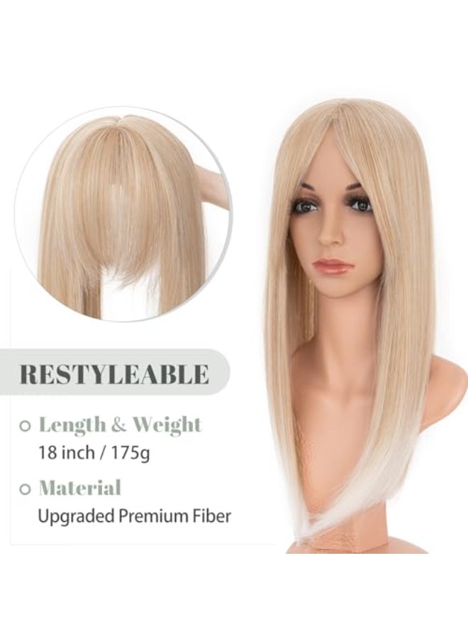 My Lady MYLADY Hair Toppers for Women with Thinning Hair 18 Inch 6x6 Lace Base Wiglets with Side Bangs Clip in Synthethic Hairpieces Mixed Blonde - Image 3