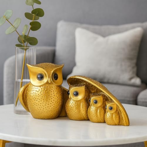 AABCO Beautiful Owl Showpiece for Home & Office Decor | Owl Statue, Decorative Showpiece for Home & Office | Gift Item for Housewarming (Owl Golden) - Image 1