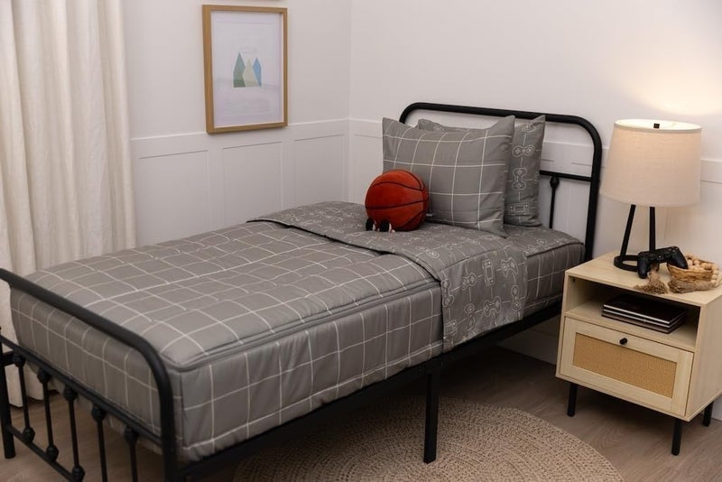 Beddy's Video Game Themed Durable Zipper Bedding for Kids, Bed in a Bag, Gray Comforter & Sheets with Gaming Controller Design for Gamers, Includes Pillowcase & Pillow Sham, Easy to Make & Wash - Image 1