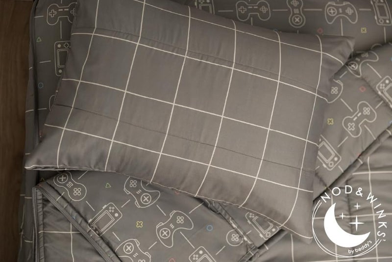 Beddy's Video Game Themed Durable Zipper Bedding for Kids, Bed in a Bag, Gray Comforter & Sheets with Gaming Controller Design for Gamers, Includes Pillowcase & Pillow Sham, Easy to Make & Wash - Image 4