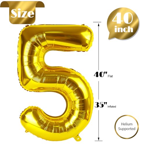 IWERP Gold 5 Balloon, Number Balloon 40 Inch, Gold and Black Party Supplies, 5th Birthday Balloon Decorations, 5 Number Balloons, Number 5 Balloon - Image 5
