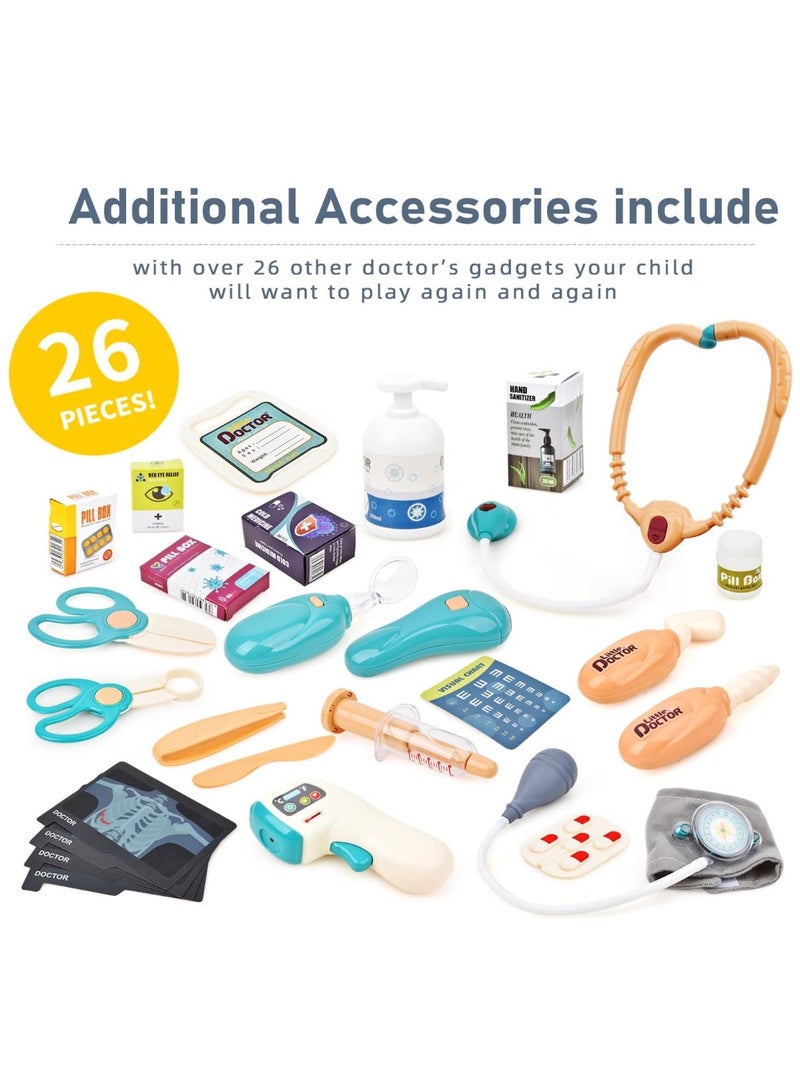 ريمي بيلا مجموعة أدوات الطبيب للأطفال – 26 قطعة إكسسوارات – مجموعة محطة طبية تظاهرية للأولاد والبنات - Image 5