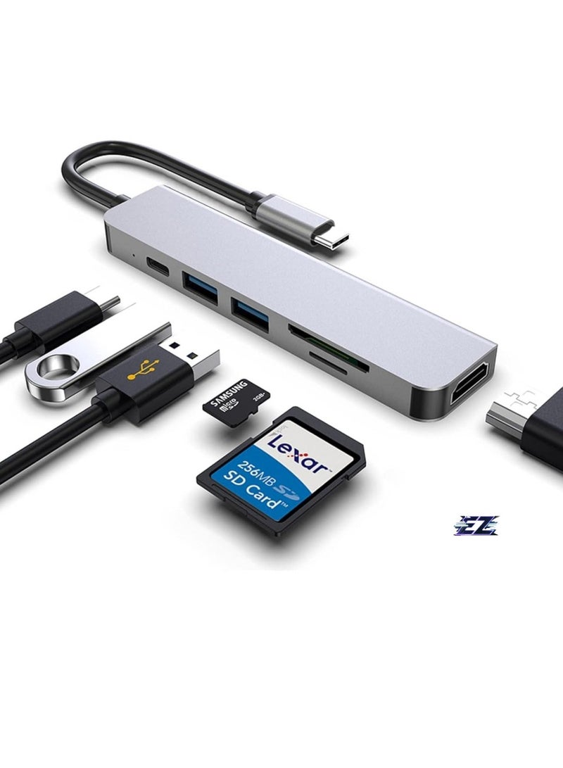 ELTRAZONE USB C Hub 6-in-1 Adapter, Multiport Docking Station with USB 3.0, USB 2.0, SD/TF Card Readers, USB-C Ports, Compatible with MacBook Pro, Laptops, Smartphones – Space Grey - Image 2