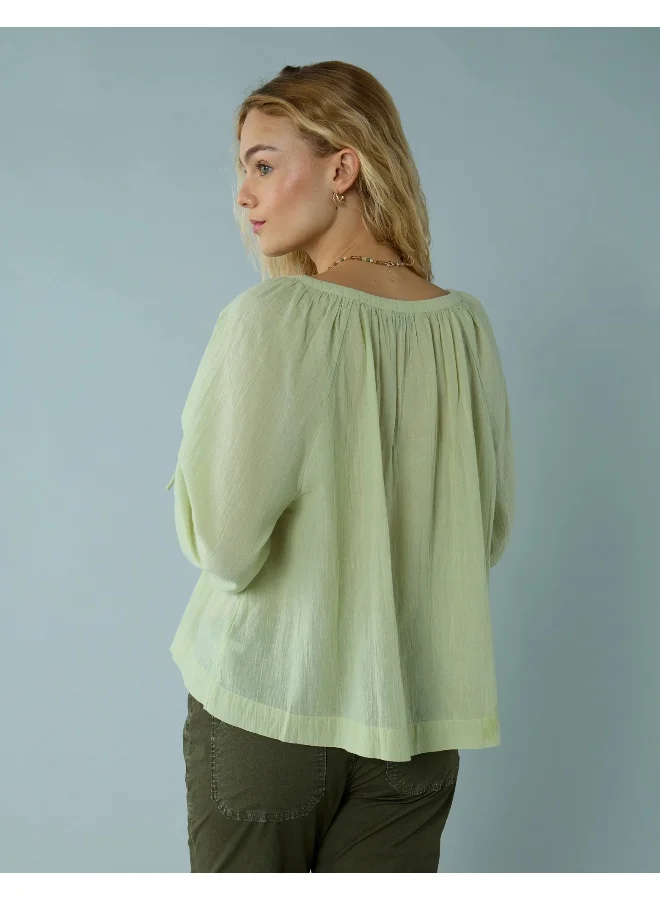 امريكان ايجل AE Tie Sleeve Button-Up Top