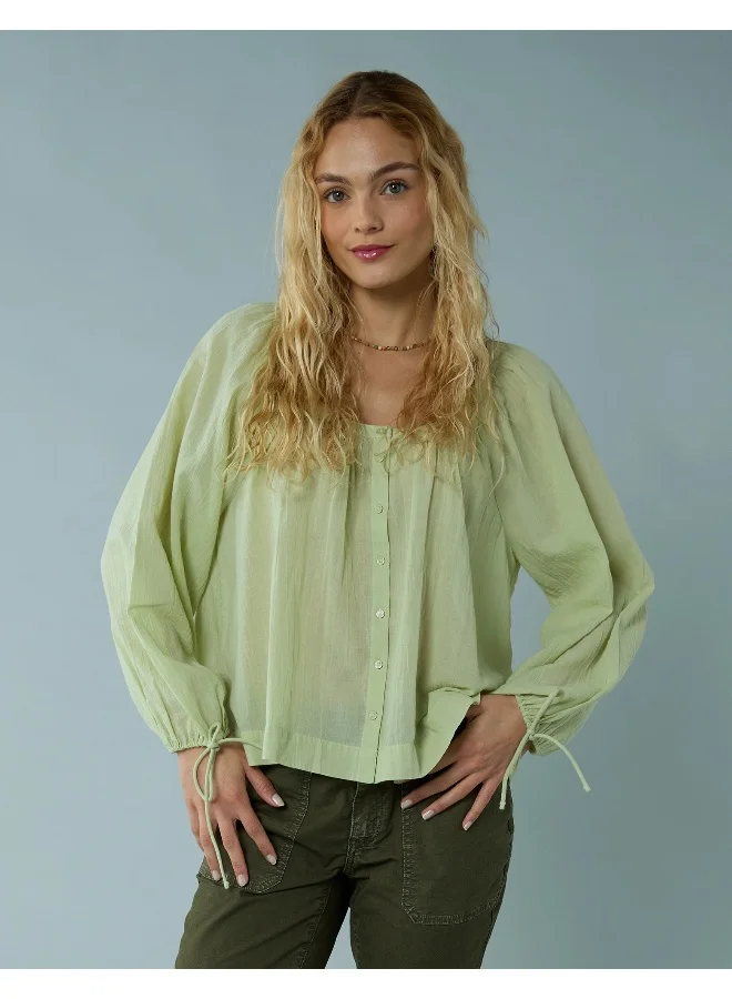 امريكان ايجل AE Tie Sleeve Button-Up Top