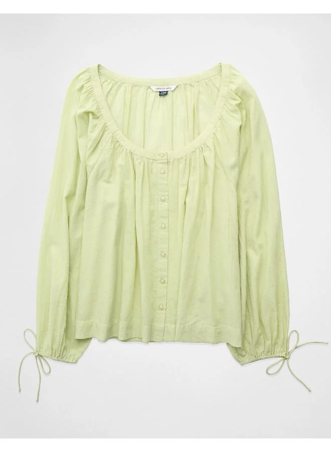 American Eagle AE Tie Sleeve Button-Up Top