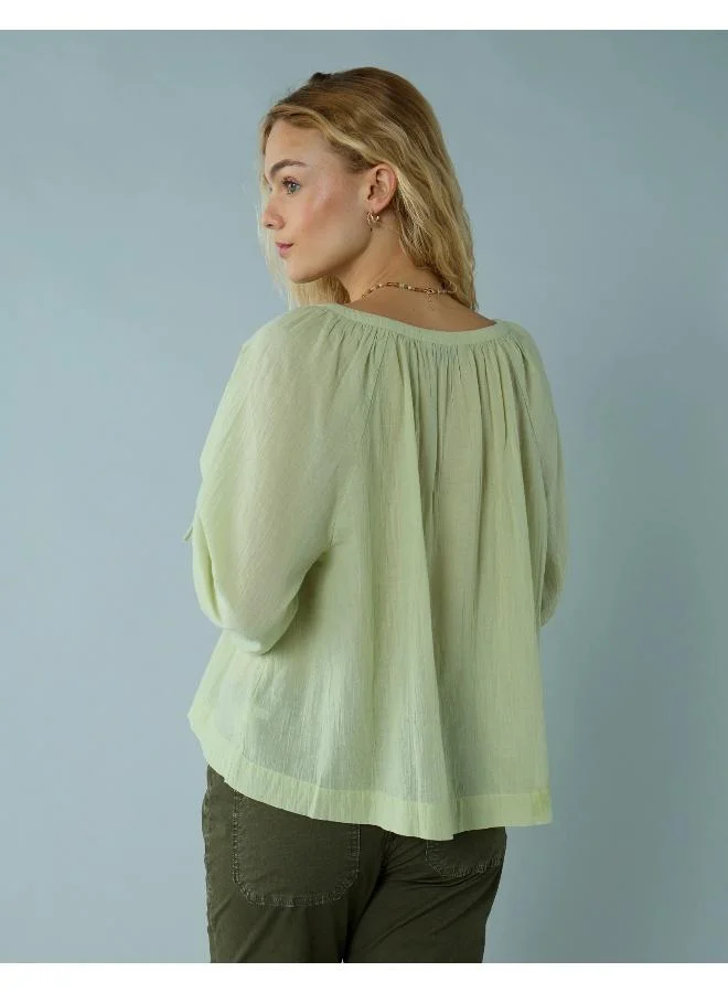 American Eagle AE Tie Sleeve Button-Up Top