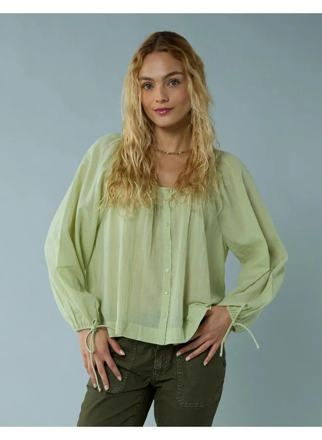 امريكان ايجل AE Tie Sleeve Button-Up Top
