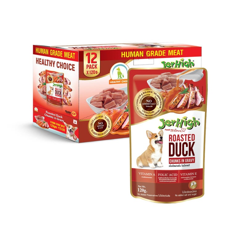 Jerhigh Wet Dog Food for All Life Stages, Human Grade High Protein Chicken, Gravy Roasted Duck (Pack of 12) - Image 1