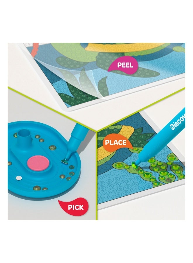 ديسكفري Discovery™ Dazzle Art Light-Up Diamond Painting Kit – Create Sparkling Sea Turtle Art with 800+ Gems, LED Display Frame for Wall or Tabletop| Diamond Art Kit for Kids| Arts & Craft Toy for Girls Boys - Image 2