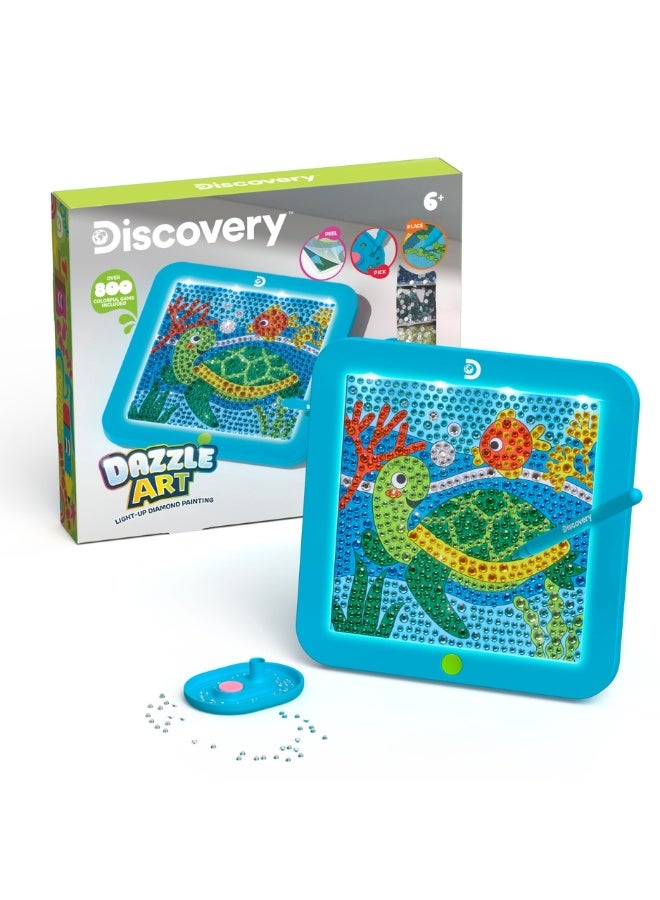 ديسكفري Discovery™ Dazzle Art Light-Up Diamond Painting Kit – Create Sparkling Sea Turtle Art with 800+ Gems, LED Display Frame for Wall or Tabletop| Diamond Art Kit for Kids| Arts & Craft Toy for Girls Boys - Image 1