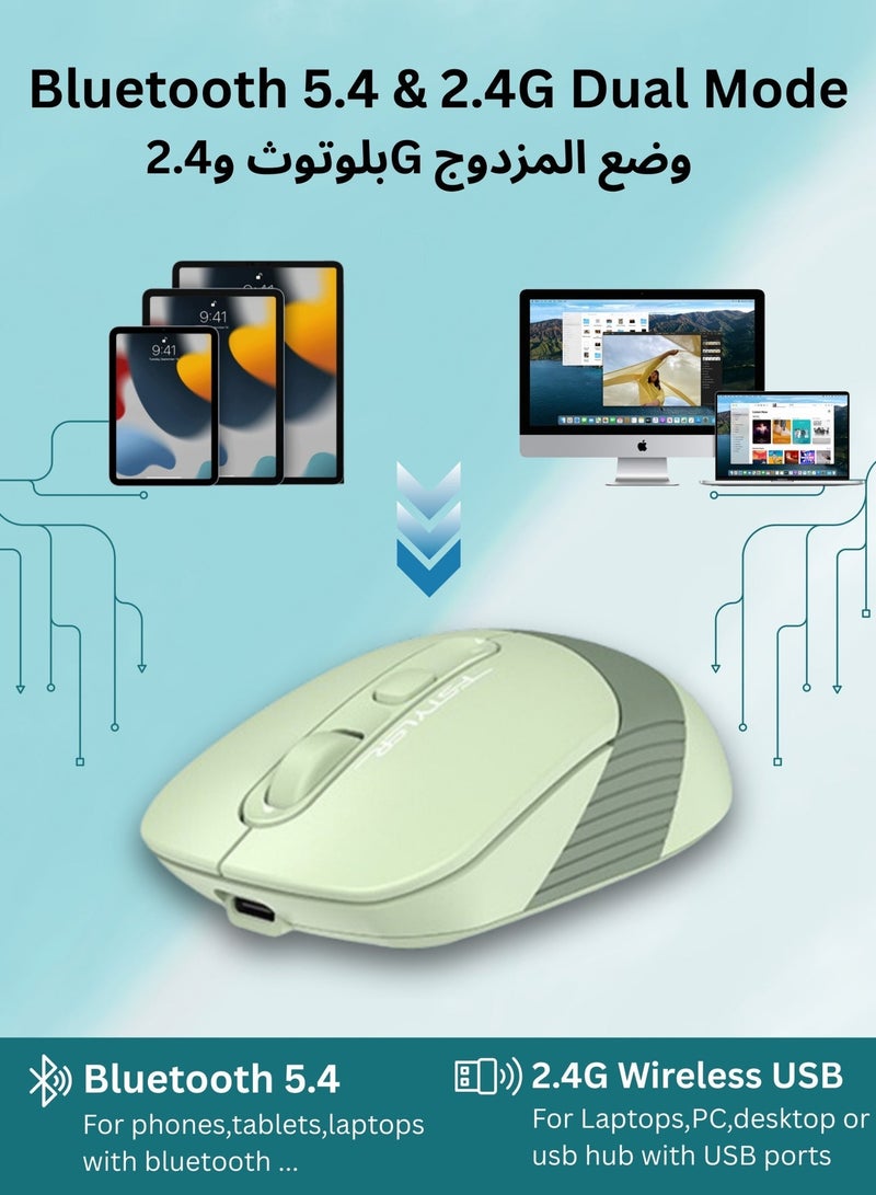 إيه 4 تيك ماوس لاسلكي/بلوتوث بوضعين مع نقرات صامتة، مزود ببطارية ليثيوم قابلة لإعادة الشحن مع كابل شحن Type-C، متوافق مع Windows / Mac / Chrome OS / Android، موديل FB10CS، اللون أسود. - Image 2