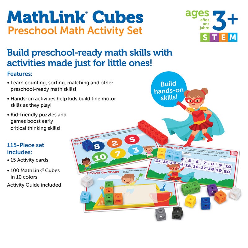 Learning Resources MathLink Cubes Preschool Math Activity Set - Classroom Must Haves, Teacher School Supplies, Toddler Montessori Toys,Building Blocks, Math Manipulatives, Homeschool Games - Image 5