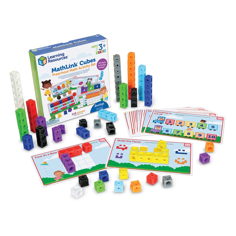 Learning Resources MathLink Cubes Preschool Math Activity Set - Classroom Must Haves, Teacher School Supplies, Toddler Montessori Toys,Building Blocks, Math Manipulatives, Homeschool Games - Image 1