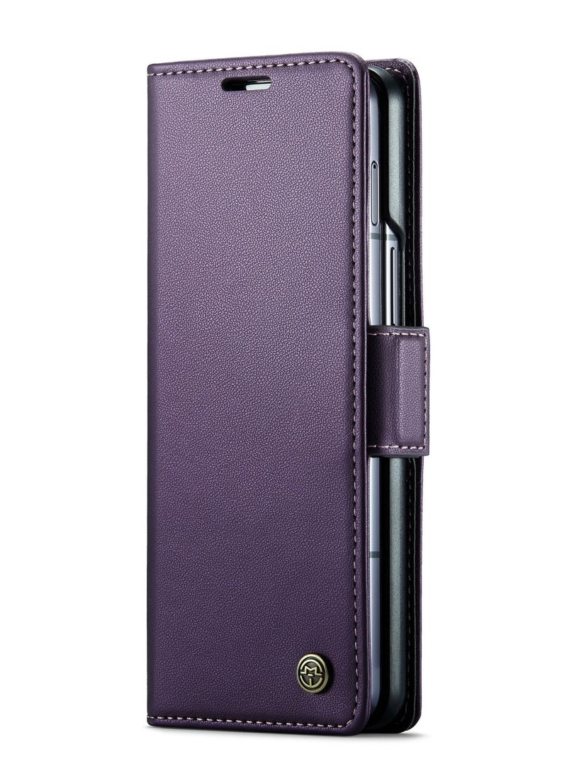 CaseMe Flip Wallet Case For Samsung Galaxy Z Fold 6 5G [RFID Blocking] PU Leather Wallet Flip Folio Case with Card Holder Kickstand Shockproof Phone Cover (Purple) - Image 3