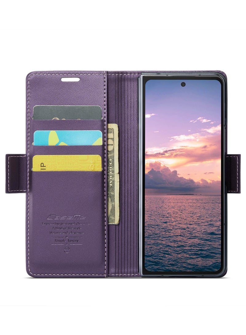 CaseMe Flip Wallet Case For Samsung Galaxy Z Fold 6 5G [RFID Blocking] PU Leather Wallet Flip Folio Case with Card Holder Kickstand Shockproof Phone Cover (Purple) - Image 5