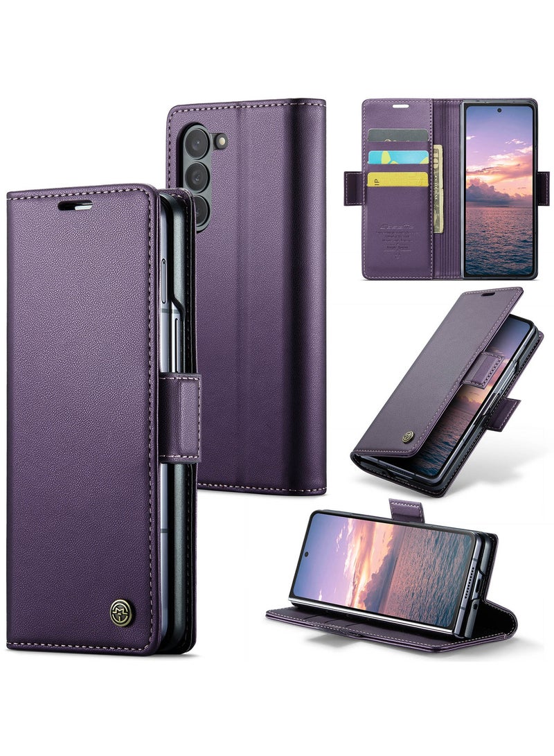 CaseMe Flip Wallet Case For Samsung Galaxy Z Fold 6 5G [RFID Blocking] PU Leather Wallet Flip Folio Case with Card Holder Kickstand Shockproof Phone Cover (Purple) - Image 1