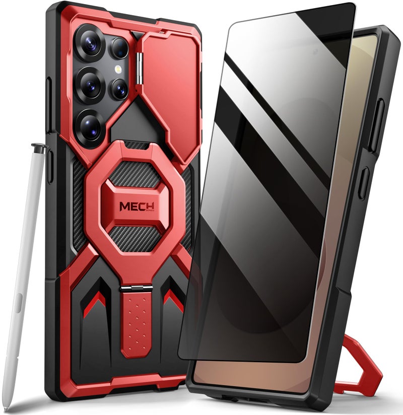 TONGATE Magnetic for Samsung Galaxy S25 Ultra Case with Privacy Screen Protector, [Compatible with MagSafe][Camera Protective Cover][Military-Grade Protection] Ring Stand Phone Case S25 Ultra, Red - Image 1