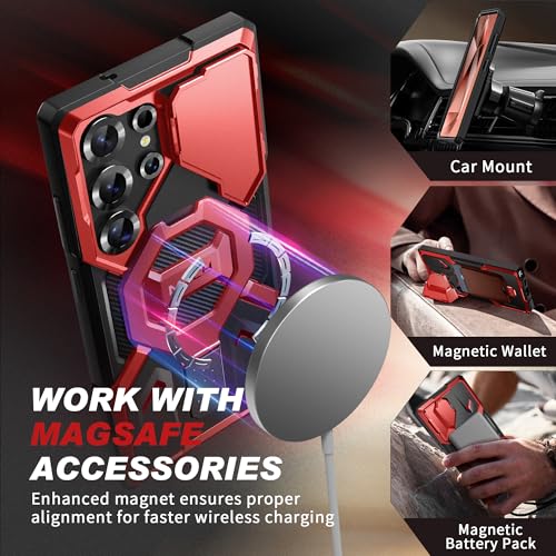 TONGATE Magnetic for Samsung Galaxy S25 Ultra Case with Privacy Screen Protector, [Compatible with MagSafe][Camera Protective Cover][Military-Grade Protection] Ring Stand Phone Case S25 Ultra, Red - Image 4