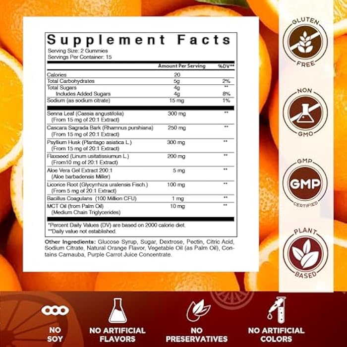Vitamatic 15 Day Cleanse Gummies, Senna, Cascara, Psyllium, Flaxseed, Aloe Vera, Licorice, MCT, Probiotic - Image 2