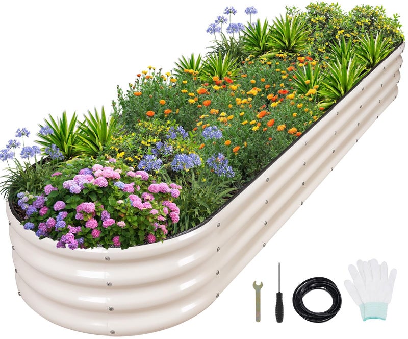 1MORE Galvanized Raised Garden Bed- Planter Garden Boxes Outdoor, Raised Beds for Gardening, 8x2x1ft Metal Garden Bed Kit for Vegetables Flower, Planter Raised Beds with Protective Tape & Tools.White - Image 1