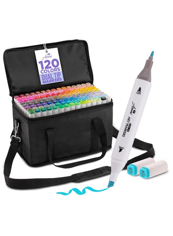 Asani Dual Tip Markers In 120 Colors Double Sided Markers With Travel Case Bag Fine And Chisel Tip Art Markers For Adult Coloring And Kids Marker Pens For Drawing Calligraphy Writing - Image 1