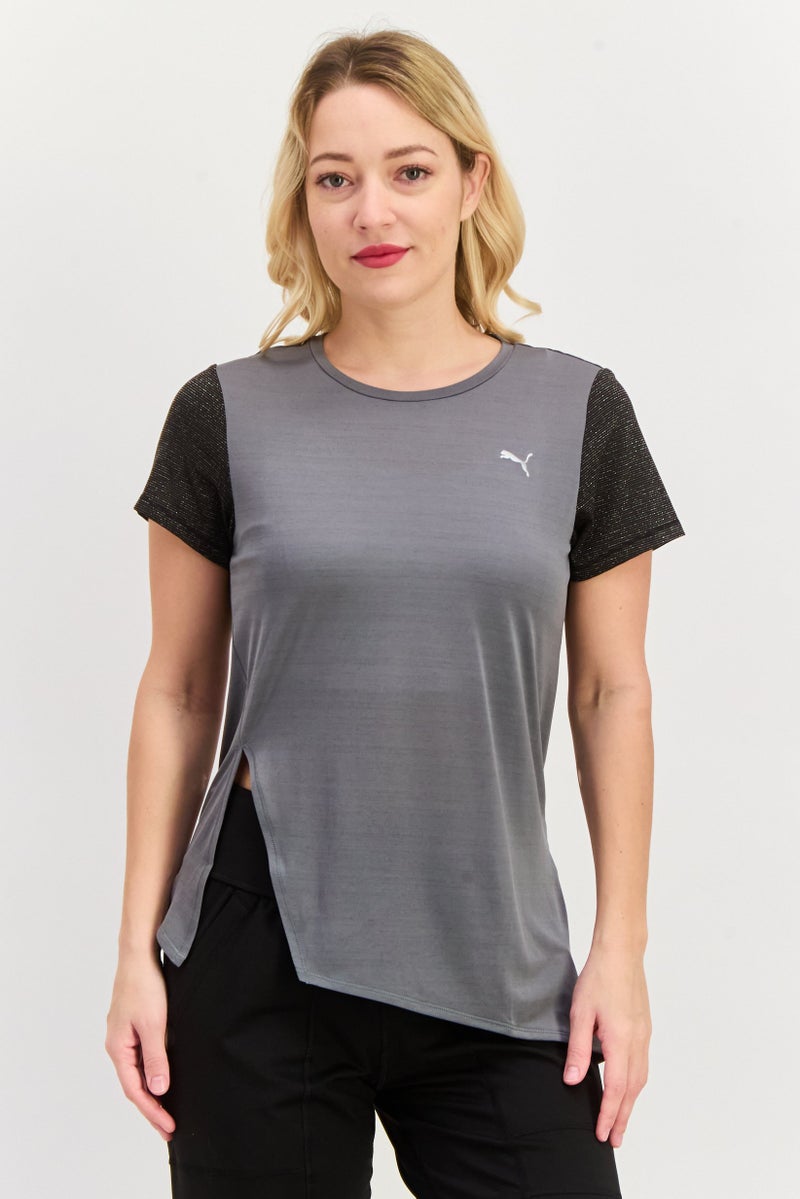 PUMA تي شيرت جري نسائي بقصة عادية بأكمام قصيرة، رمادي - Image 1
