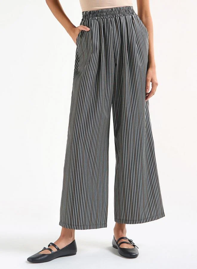 Splash FAV Striped Wide Leg Pants with Elasticated Waistband and Pockets