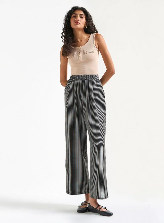 Splash FAV Striped Wide Leg Pants with Elasticated Waistband and Pockets
