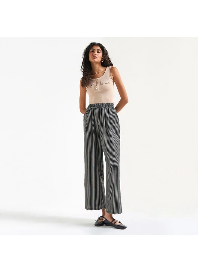 FAV Striped Wide Leg Pants with Elasticated Waistband and Pockets