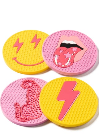 4Pcs Pretty Car Cup Coaster Smile Face Leopard Lip Silicone Drink Coasters Non-Slip Heat Resistant Cups Mat Cup Holders Auto Accessories Pink Yellow - pzsku/Z3E0D757C772F25CD0477Z/45/_/1689751596/ceaa1e1e-9e27-4384-bdef-13dbb16be57a