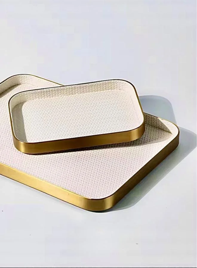 كويزيرا طقم صواني إستيلا الفاخرة من قطعتين مصنوع من الفولاذ والجلد