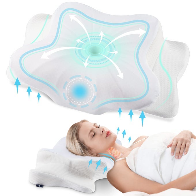 CERVICAL PILLOW FOR NECK AND SHOULDERCONTOUR MEMORY FOAM PILLOWERGONOMIC NECK SUPPORT PILLOW FOR SIDE BACK STOMACH SLEEPERS WITH PILLOWCASESTANDARD SIZE