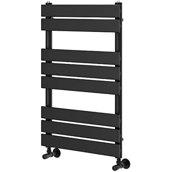 ARK MATT BLACK BATHROOM RADIATOR DESIGNER HEATED TOWEL RAIL LADDER FLAT PANEL HEATER 800MM X 500MM - Image 1
