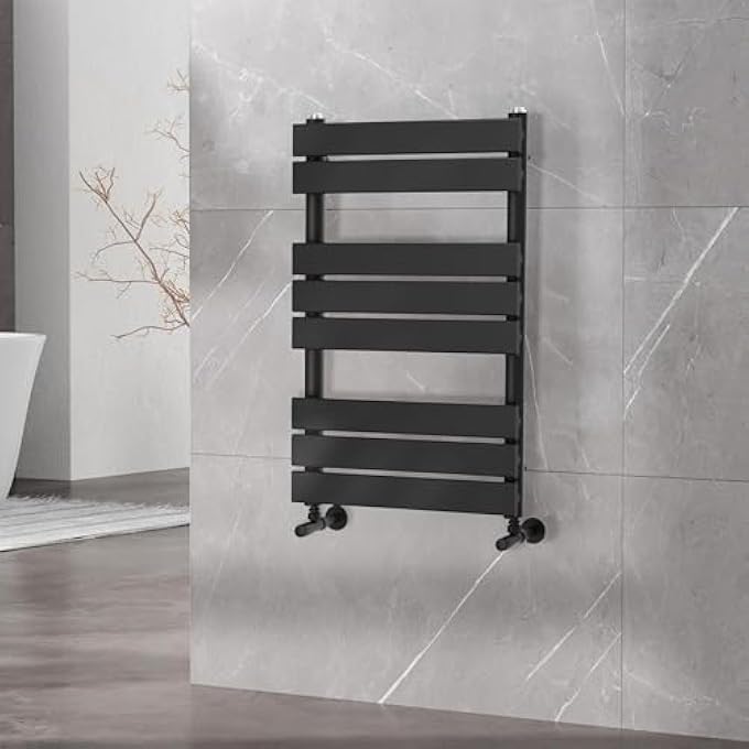 ARK MATT BLACK BATHROOM RADIATOR DESIGNER HEATED TOWEL RAIL LADDER FLAT PANEL HEATER 800MM X 500MM - Image 2
