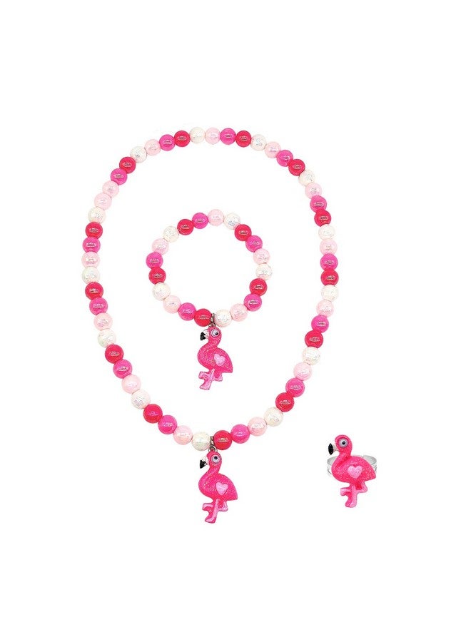 Elesa Miracle Little Girl Plush Purse Handbag Kids Necklace Pretend Play Toy Playset Jewelry Crossbody Purse For Children Toddler Baby Girls, Flamingo  - Image 2