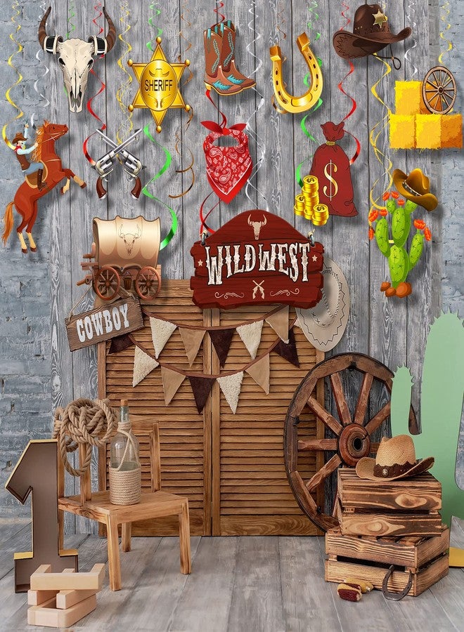 Funrous 55 Pcs West Cowboy Themed Party Decoration Wild Western Theme Hanging Swirl Supplies Western Cowgirl Hanging Decorations for Kids Birthday Wild Cowboy Party Favors(Cowboy) - Image 5
