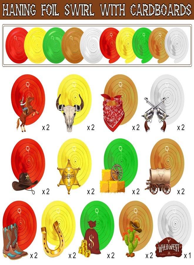 Funrous 55 Pcs West Cowboy Themed Party Decoration Wild Western Theme Hanging Swirl Supplies Western Cowgirl Hanging Decorations for Kids Birthday Wild Cowboy Party Favors(Cowboy) - Image 3