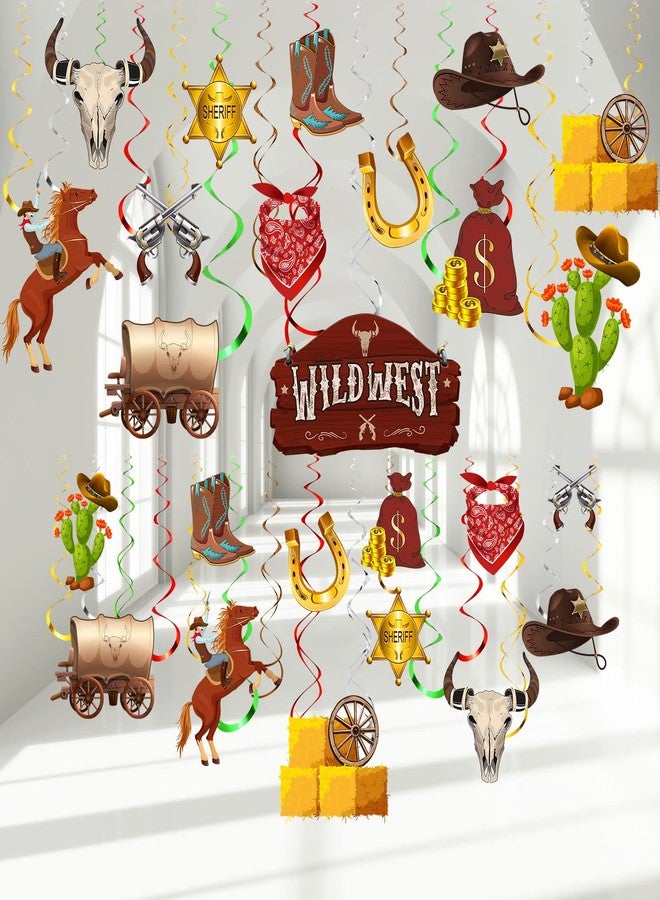 Funrous 55 Pcs West Cowboy Themed Party Decoration Wild Western Theme Hanging Swirl Supplies Western Cowgirl Hanging Decorations for Kids Birthday Wild Cowboy Party Favors(Cowboy) - Image 1