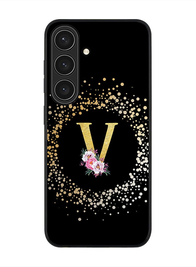 Stylizedd For Samsung Galaxy S25 5G Case,Slim fit Camera Protection, Shockproof Thin Phone cover  - Custom Monogram Floral - V ( Black ) - Image 1